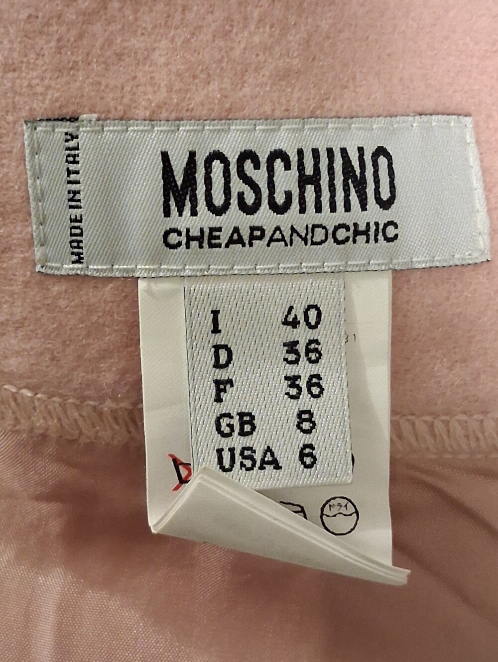EUC RARE Vintage Y2K 90s Moschino Cheap And Chic Pastel Pink Wool Skirt SZ 6 - Picture 5 of 7
